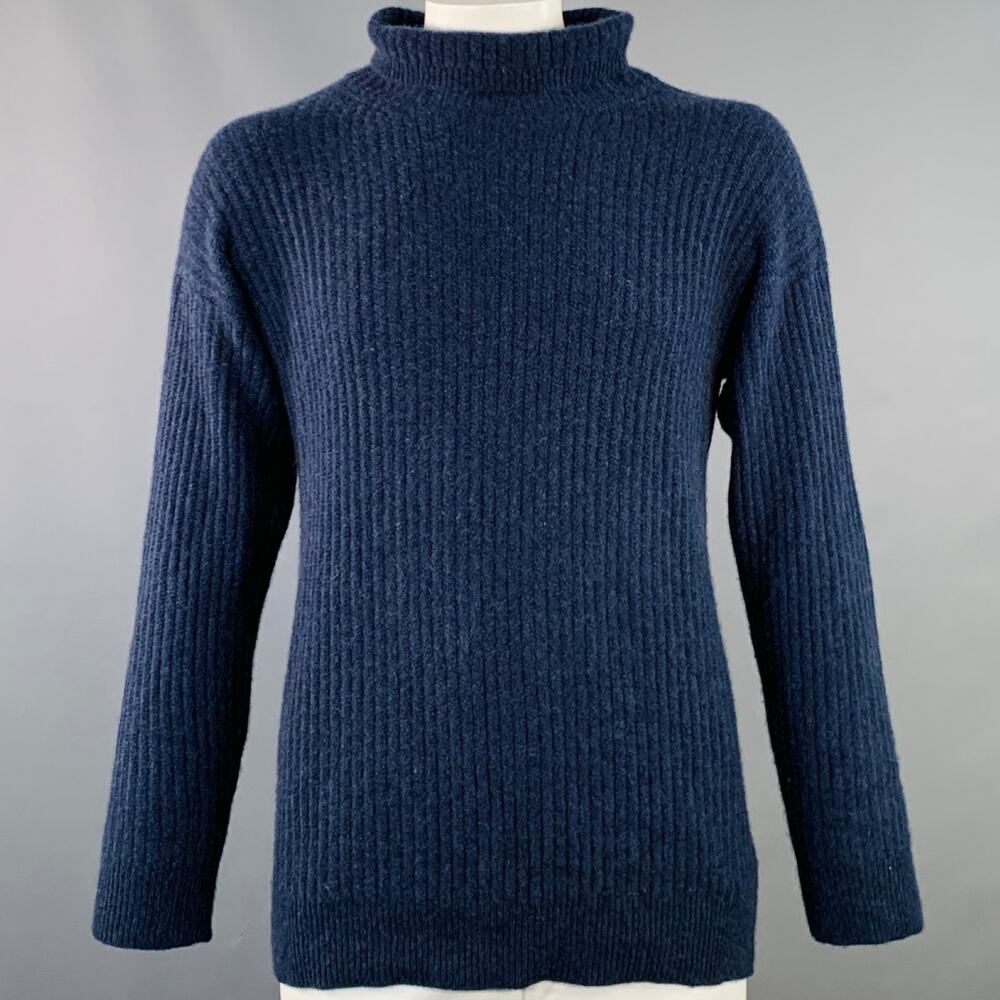 MARGARET HOWELL Size XL Navy Cashmere Rib Knit High Neck Sweater